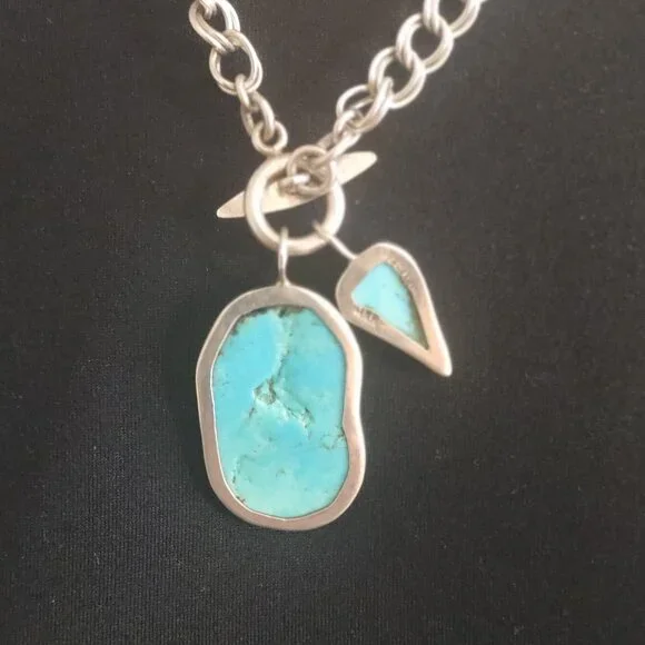 Amy Kahn Russell AKR Sterling Silver Turquoise Necklace - 16".  50 grams - Picture 7 of 14